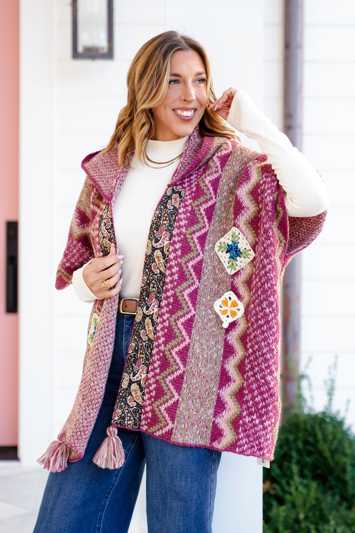 POL Knit Hoodie Poncho Cardigan Sweater