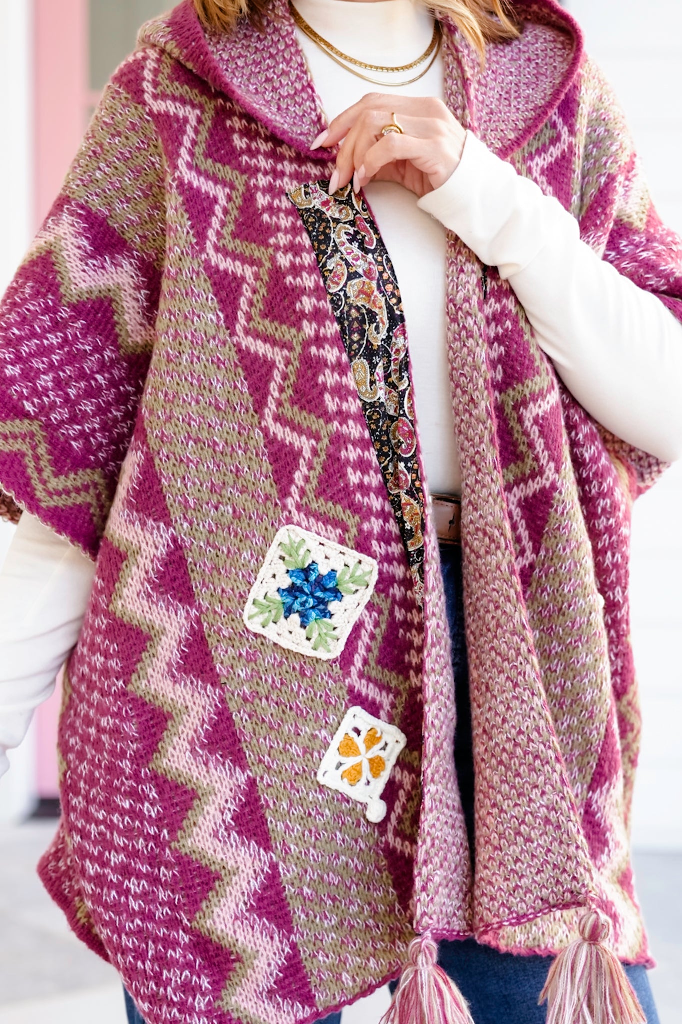 POL Knit Hoodie Poncho Cardigan Sweater