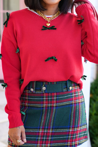 Long Sleeve Pullover Sweater with Velvet Bow