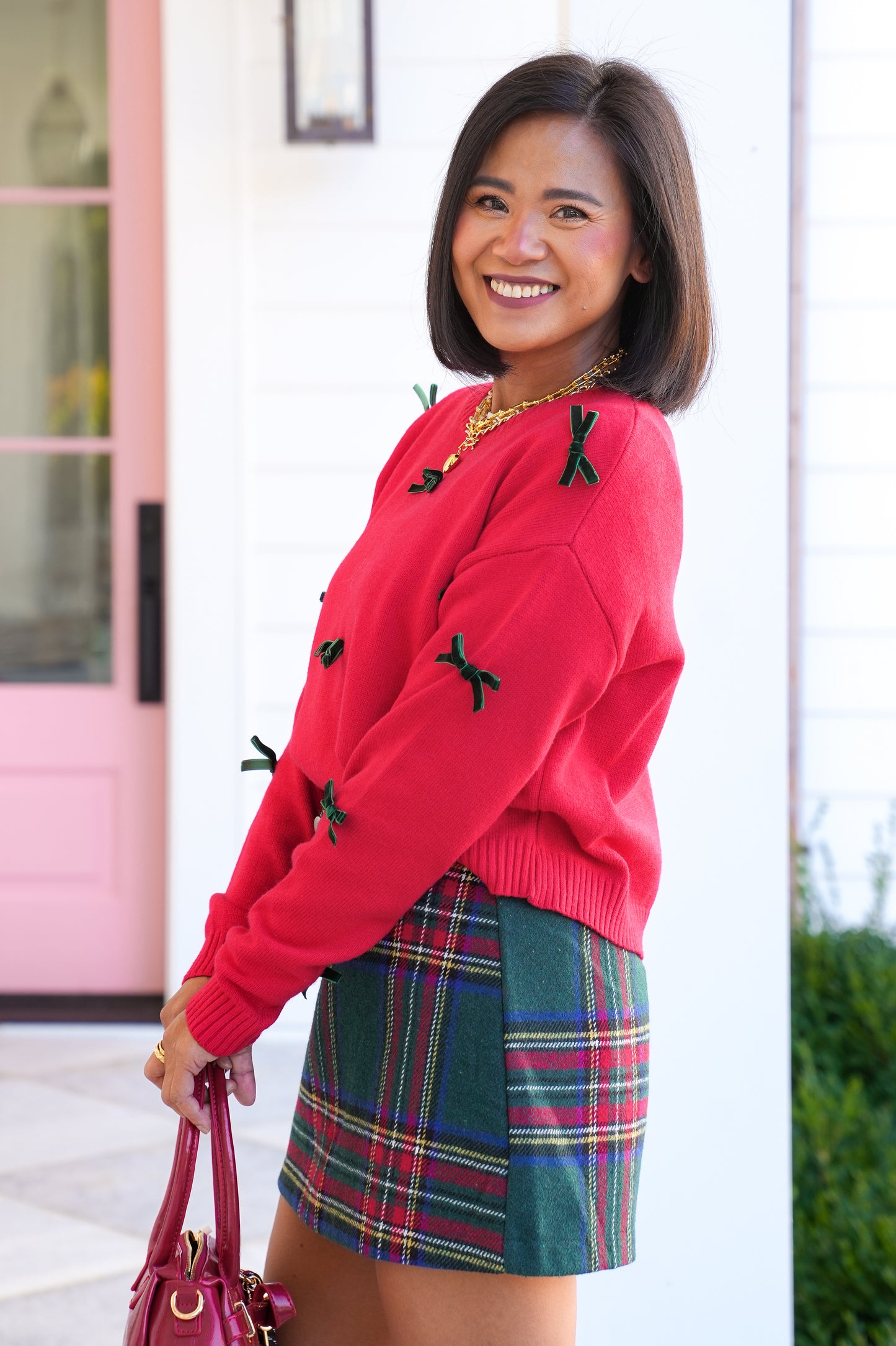 Long Sleeve Pullover Sweater with Velvet Bow
