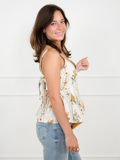 Floral Print Sleeveless Top with Back Tie