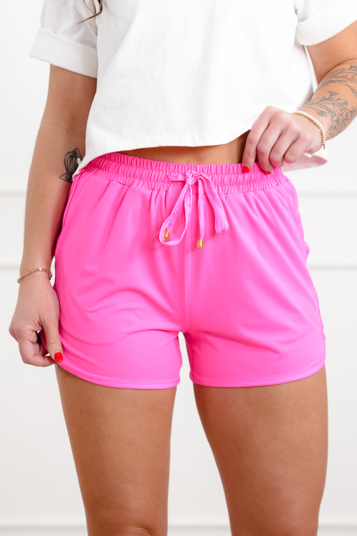 Plus/Reg Neon Pink Elastic Waist Shorts