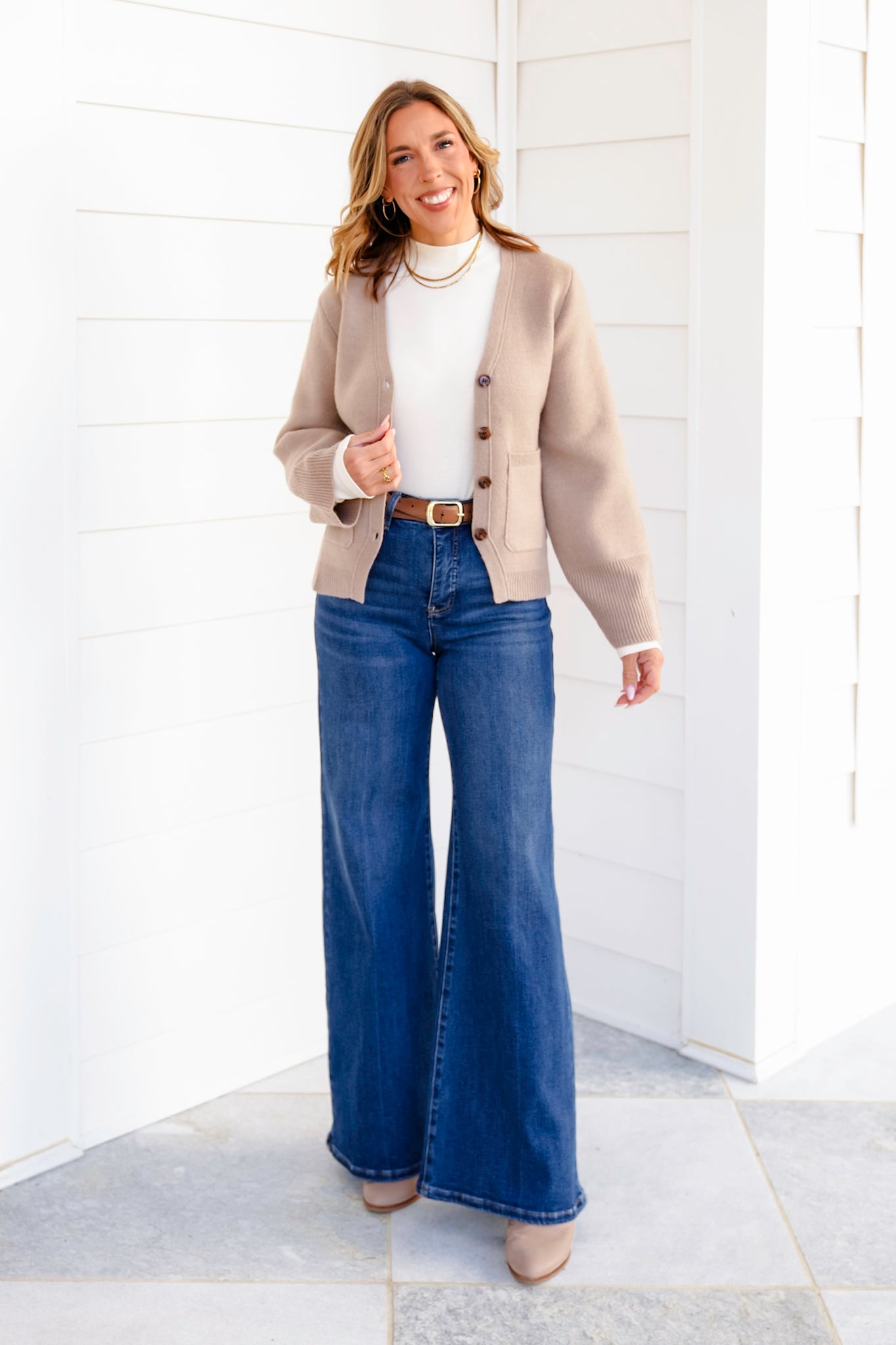 Wide Long Sleeve Button Down Cardigan