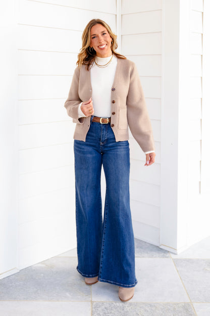 Wide Long Sleeve Button Down Cardigan