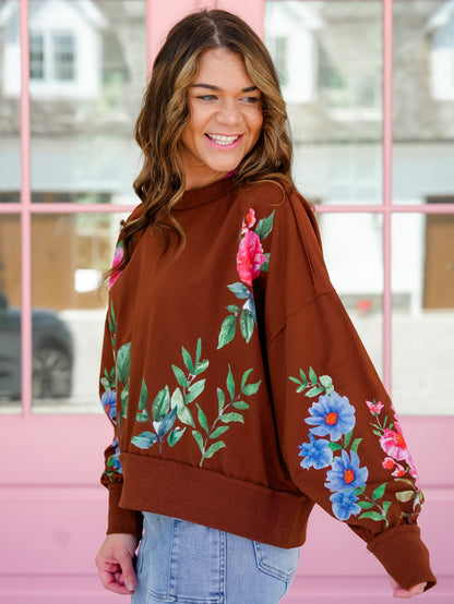 Plus/Reg Floral Print Long Sleeve Pullover Top - Freckled Poppy