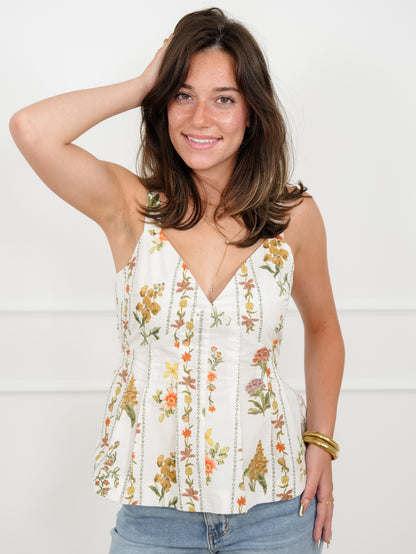 Floral Print Sleeveless Top with Back Tie