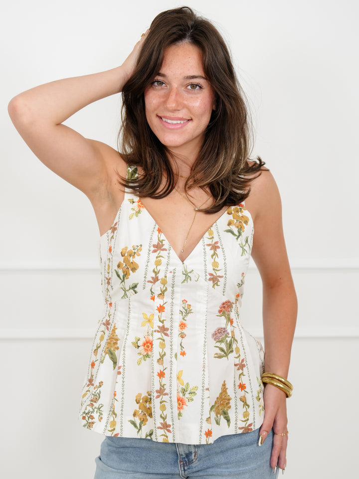 Floral Print Sleeveless Top with Back Tie