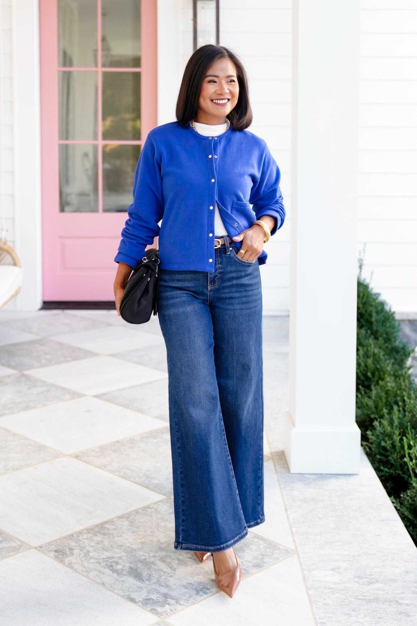 Solid Long Sleeve Snap Button Down Cardigan