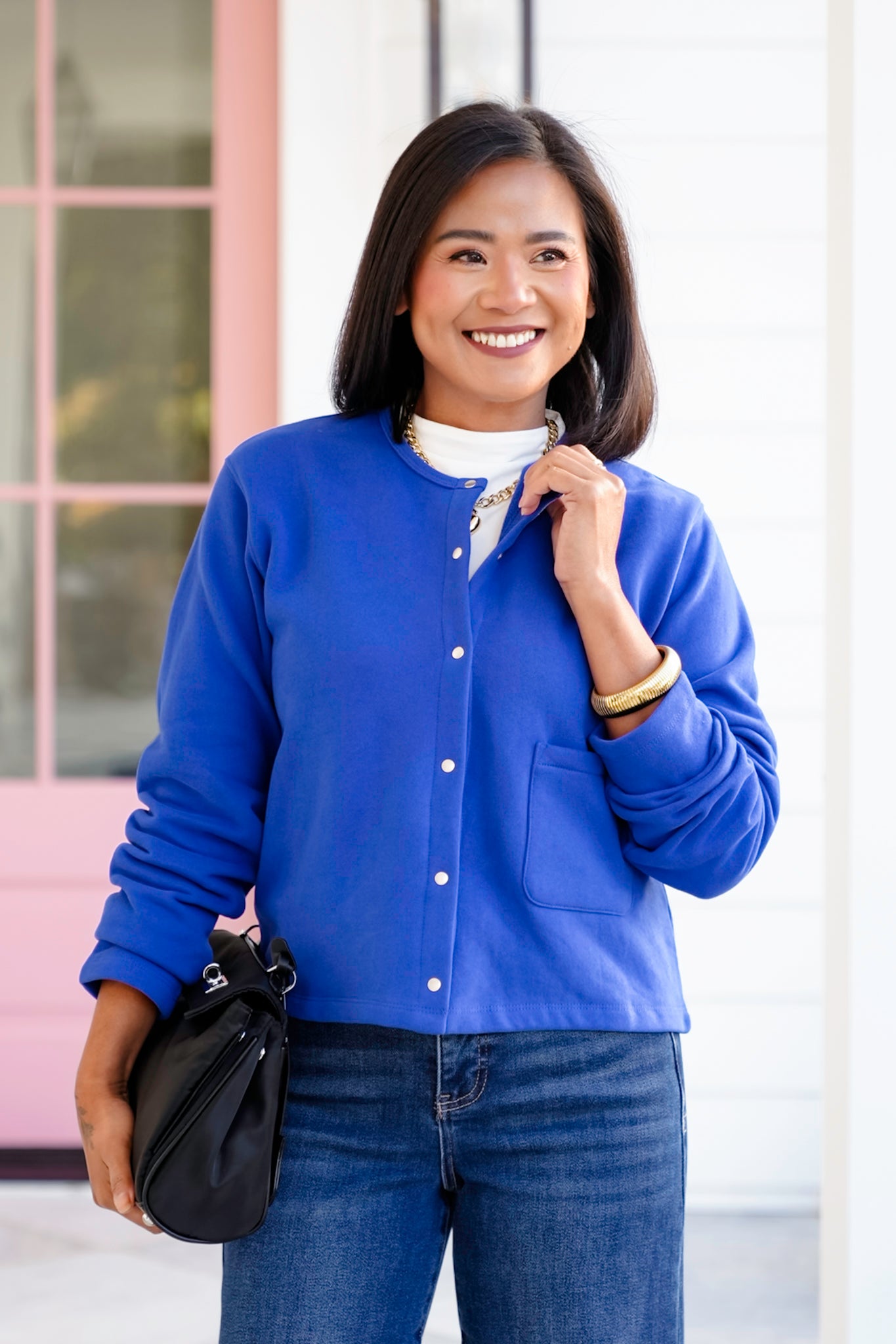 Solid Long Sleeve Snap Button Down Cardigan