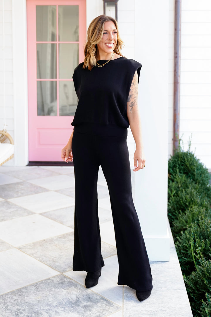 Black Knit Sleeveless Top and Pants Set