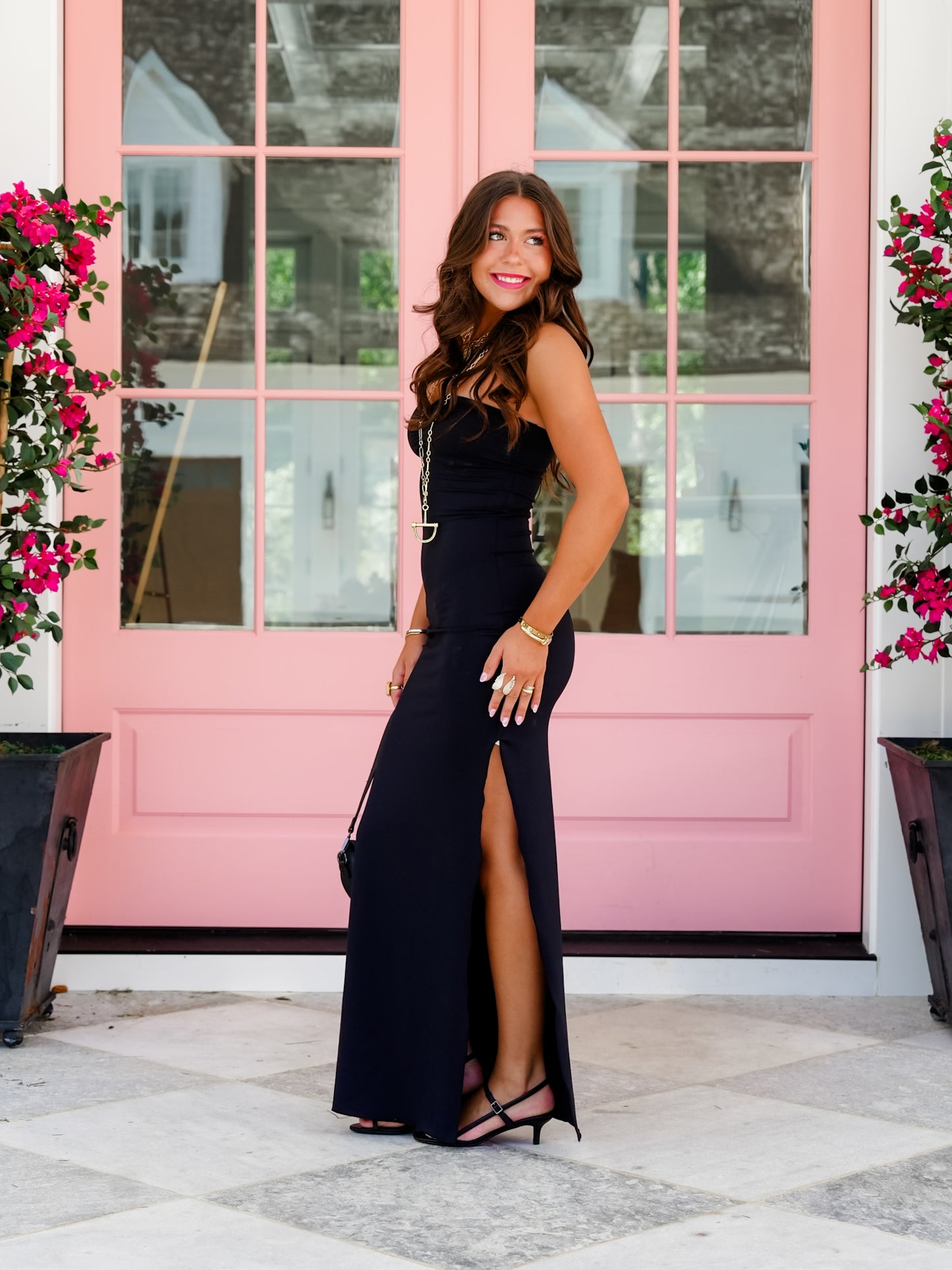 Black Strapless Maxi Dress with Side Slit