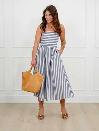 Plus/Reg Striped Sleeveless Maxi Dress with Tie Bow