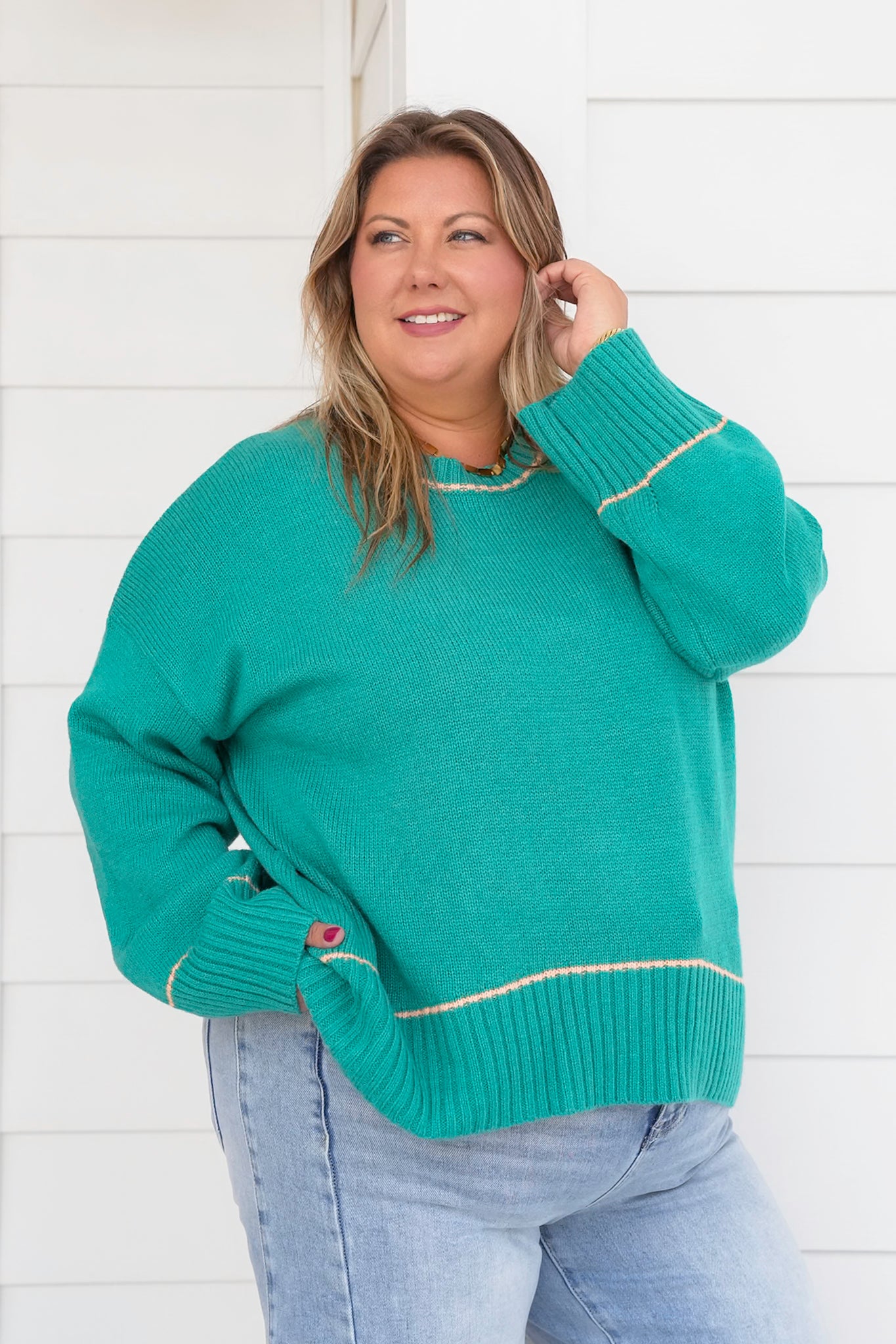 Long Sleeve Sweater with Contrast Trim