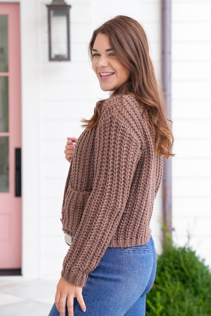 Chunky Knit Long Sleeve Cardigan with Metal Button Detail