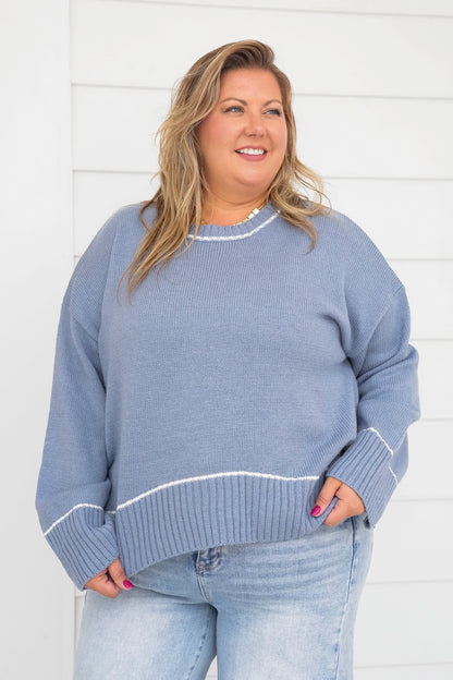 Long Sleeve Sweater with Contrast Trim