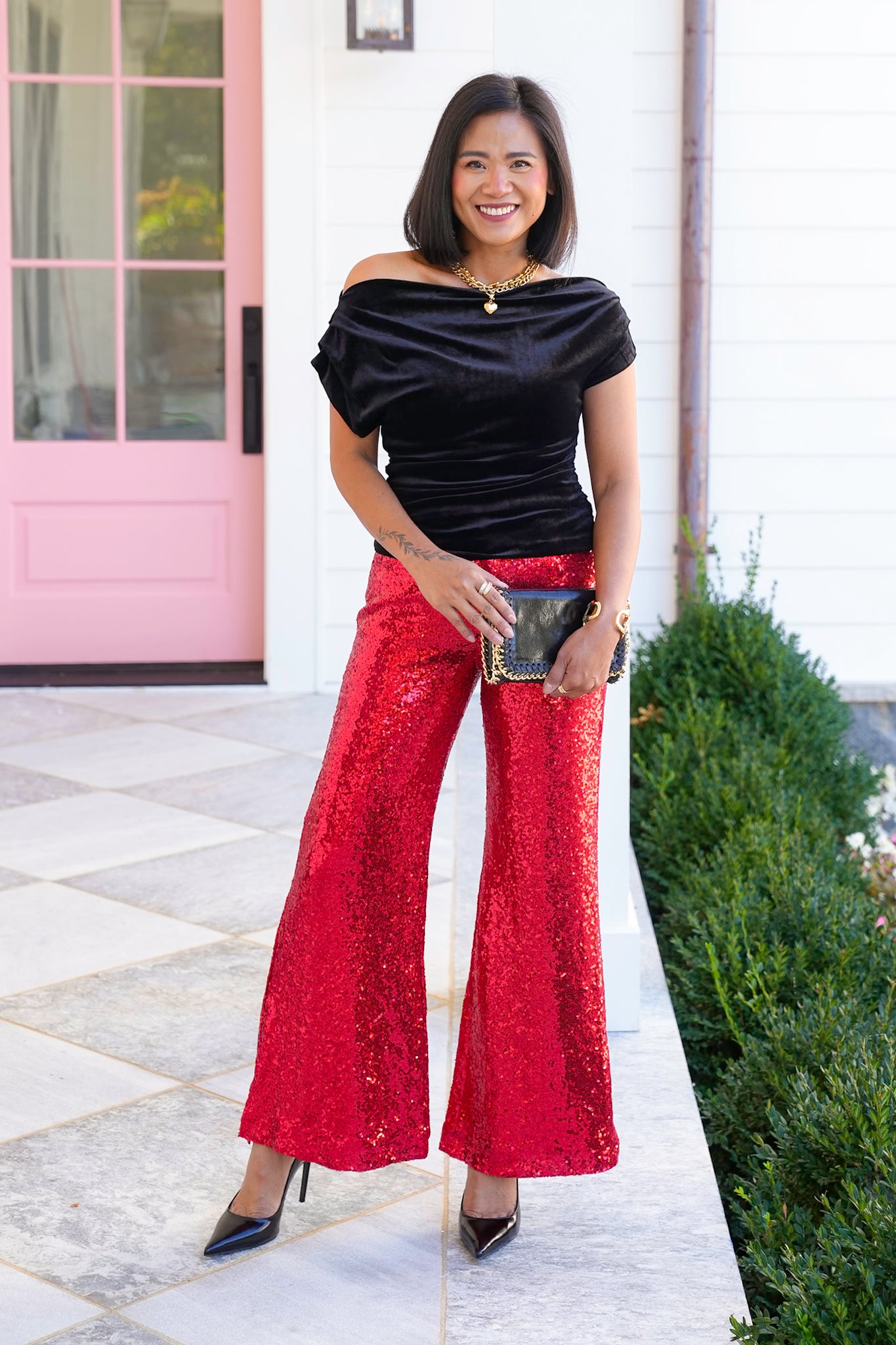 Sequin Mid Rise Flare Pants