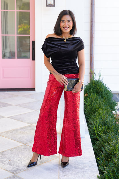 Velvet Off Shoulder Ruched Top