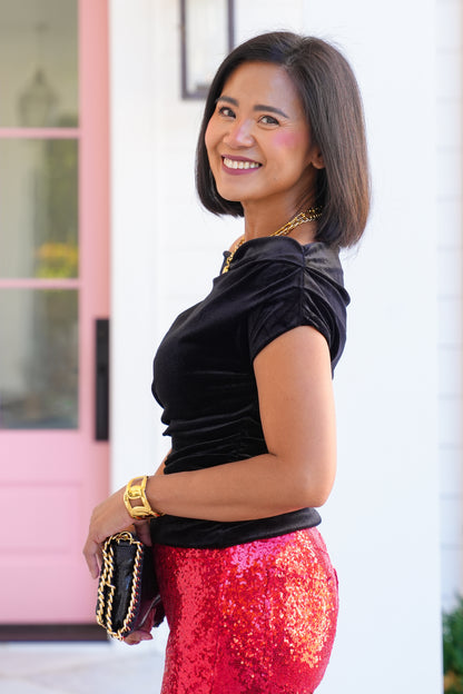 Velvet Off Shoulder Ruched Top