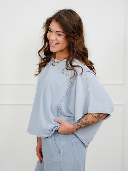 Mineral Washed Knit Short Sleeve Top