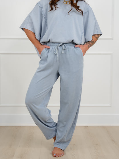 Mineral Washed Knit Elastic Waist Barrel Pants