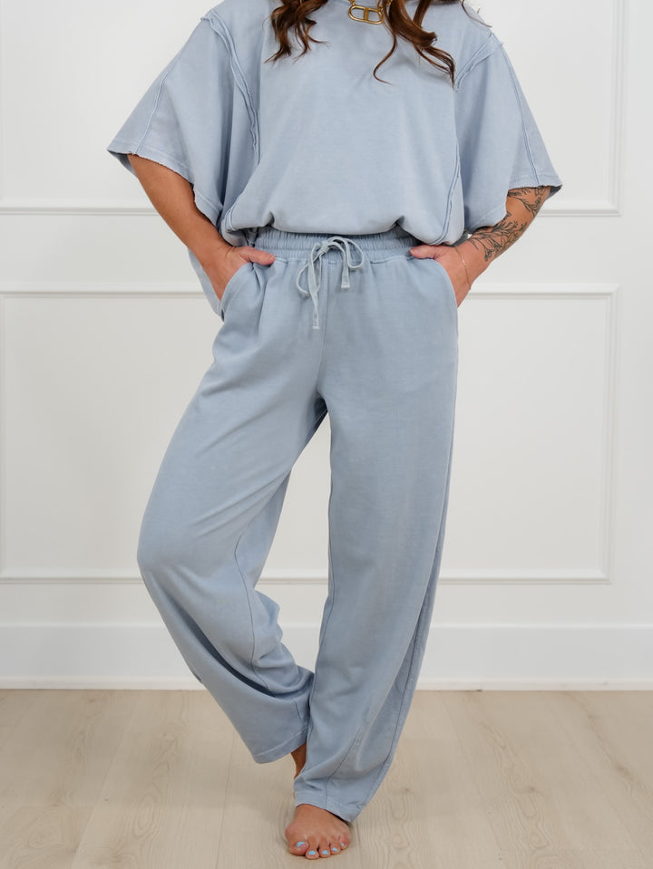 Mineral Washed Knit Elastic Waist Barrel Pants