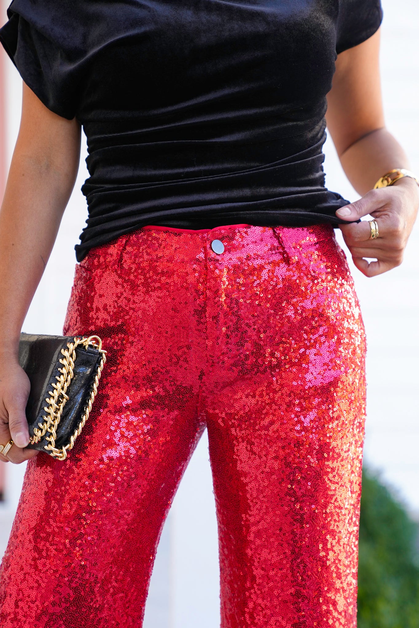 Sequin Mid Rise Flare Pants