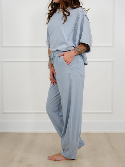 Mineral Washed Knit Elastic Waist Barrel Pants