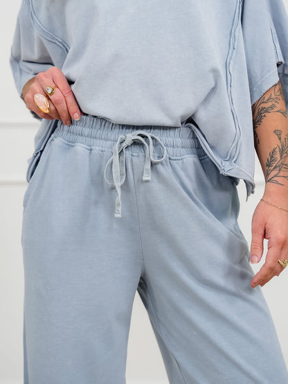 Mineral Washed Knit Elastic Waist Barrel Pants