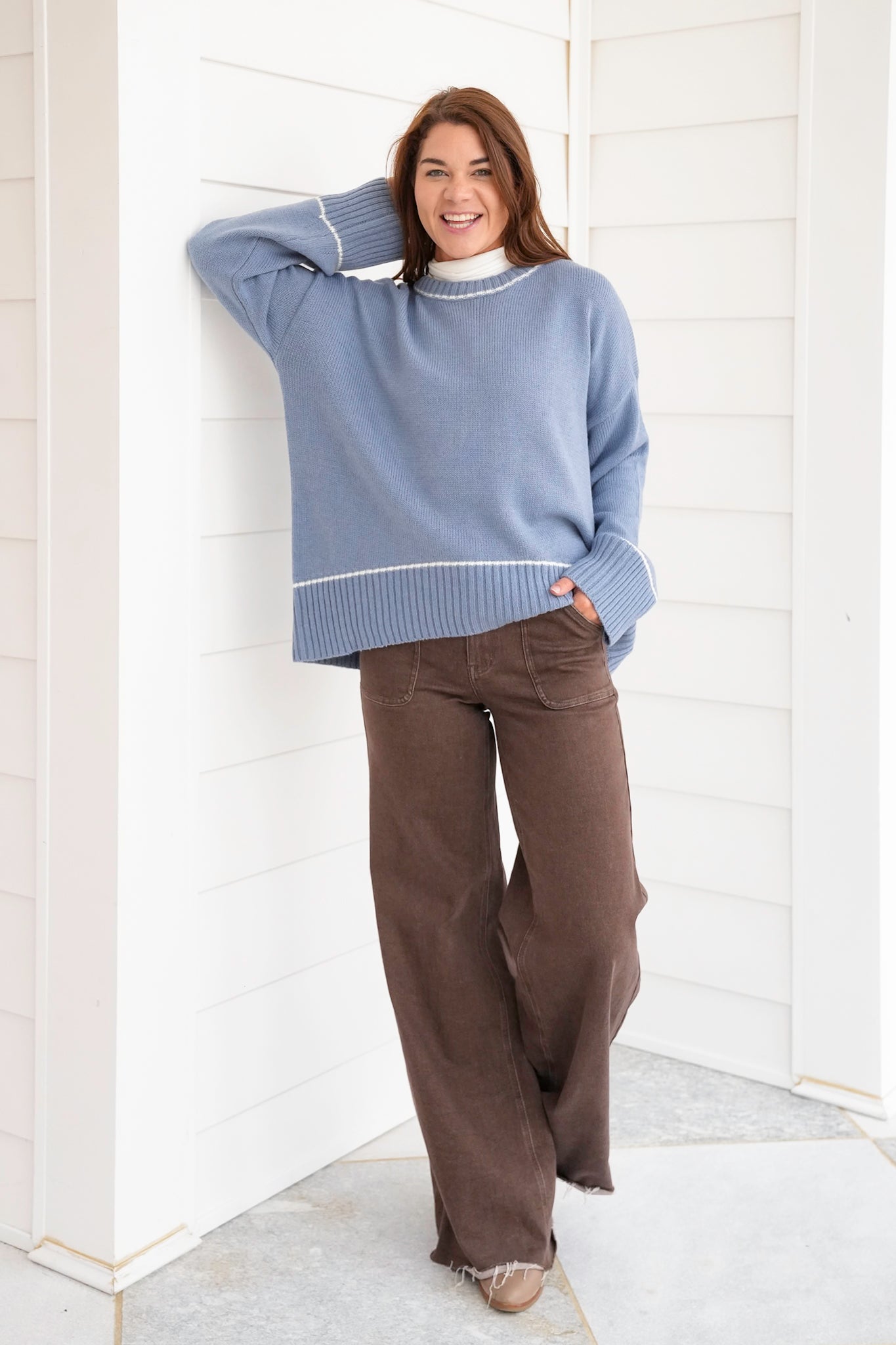 Long Sleeve Sweater with Contrast Trim