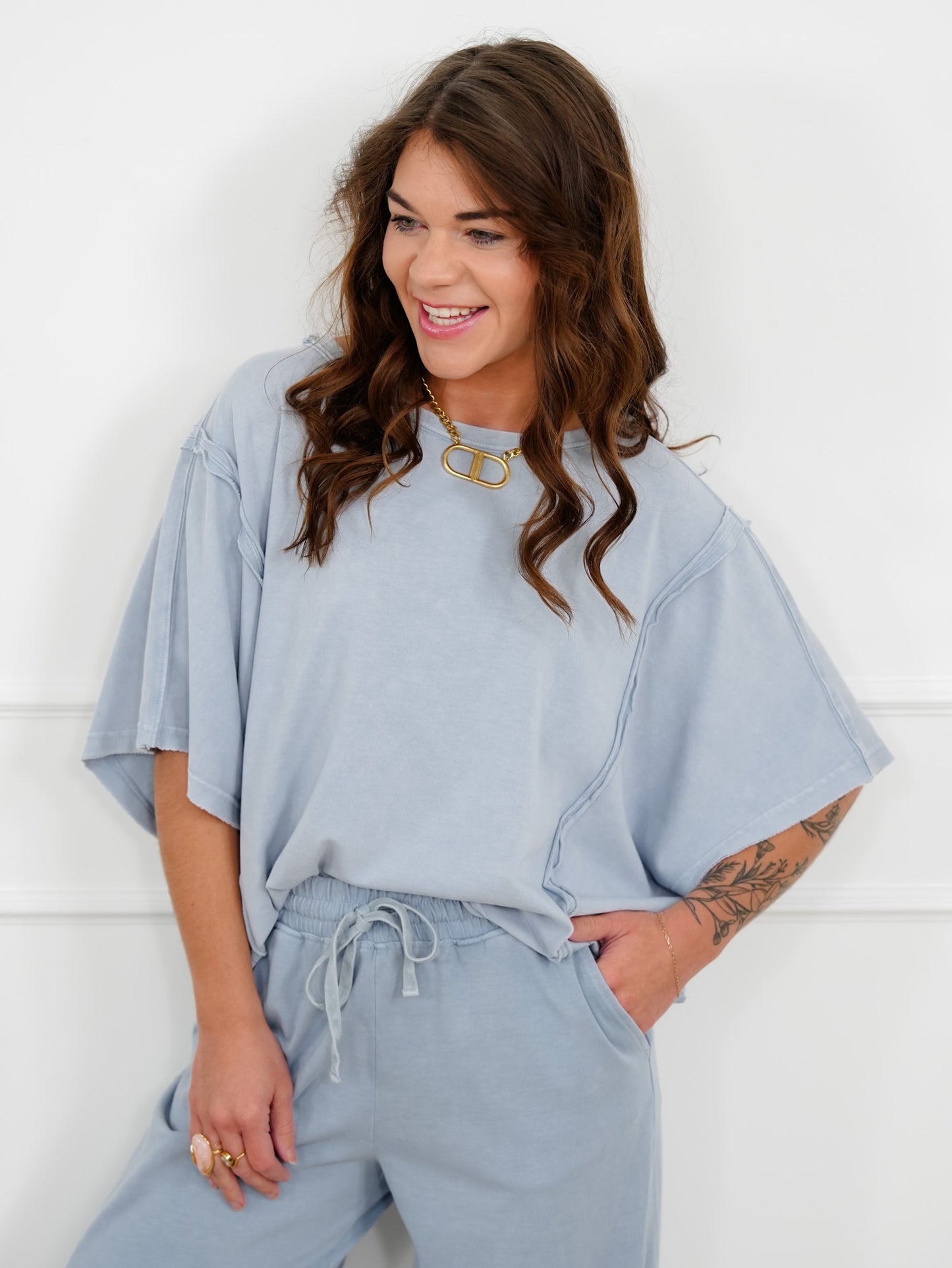 Mineral Washed Knit Short Sleeve Top