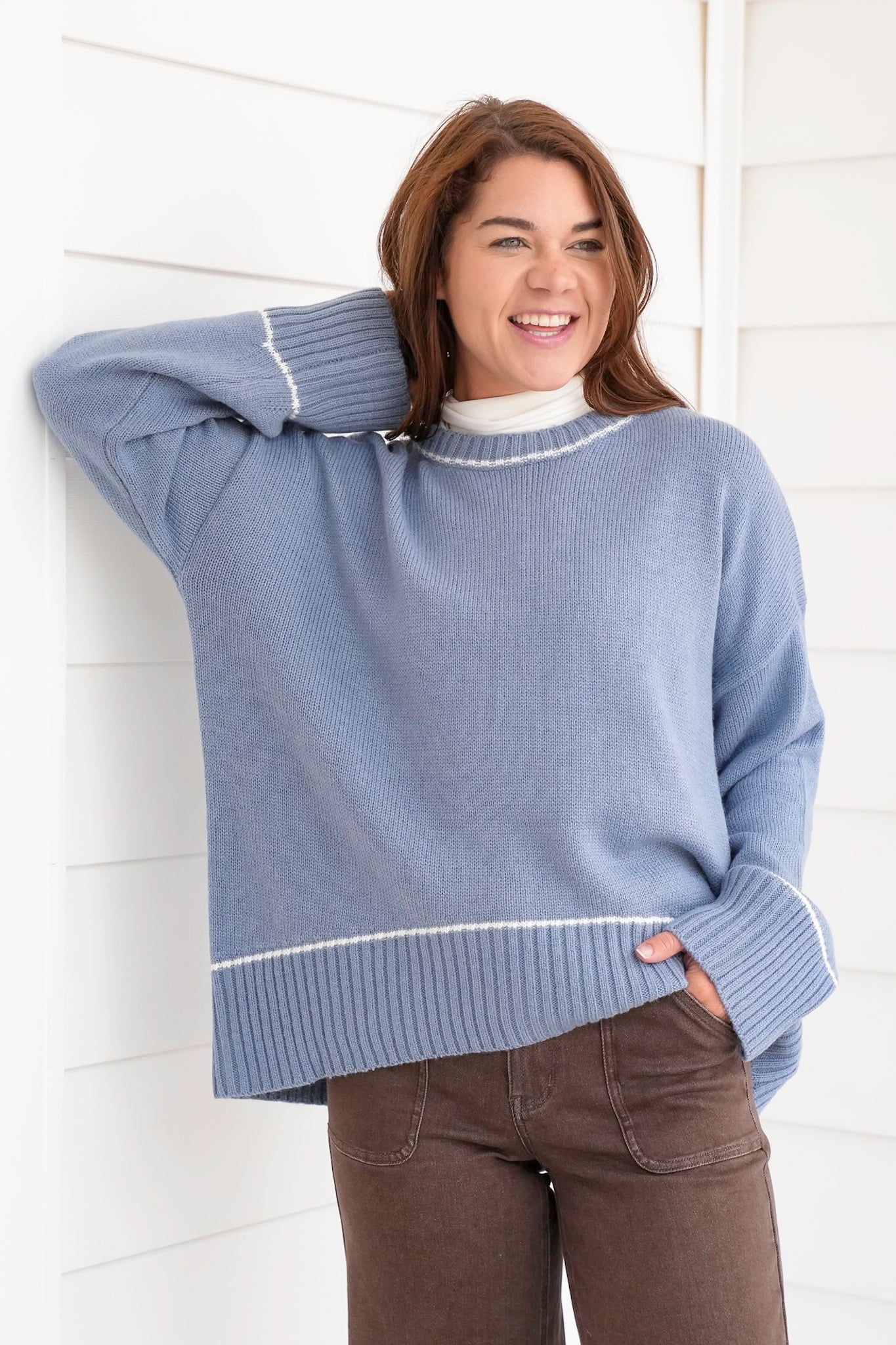 Long Sleeve Sweater with Contrast Trim
