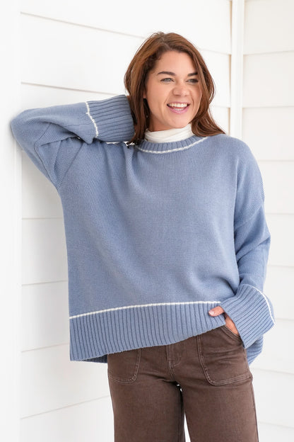 Long Sleeve Sweater with Contrast Trim