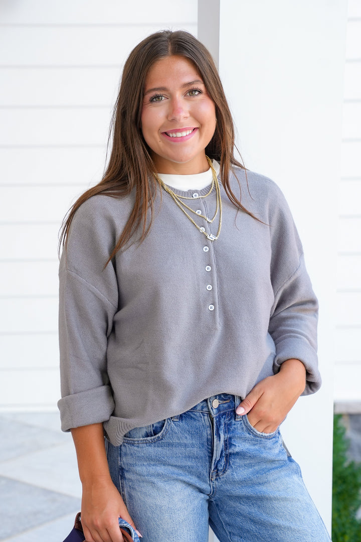 Henley Long Sleeve Button Up Sweater