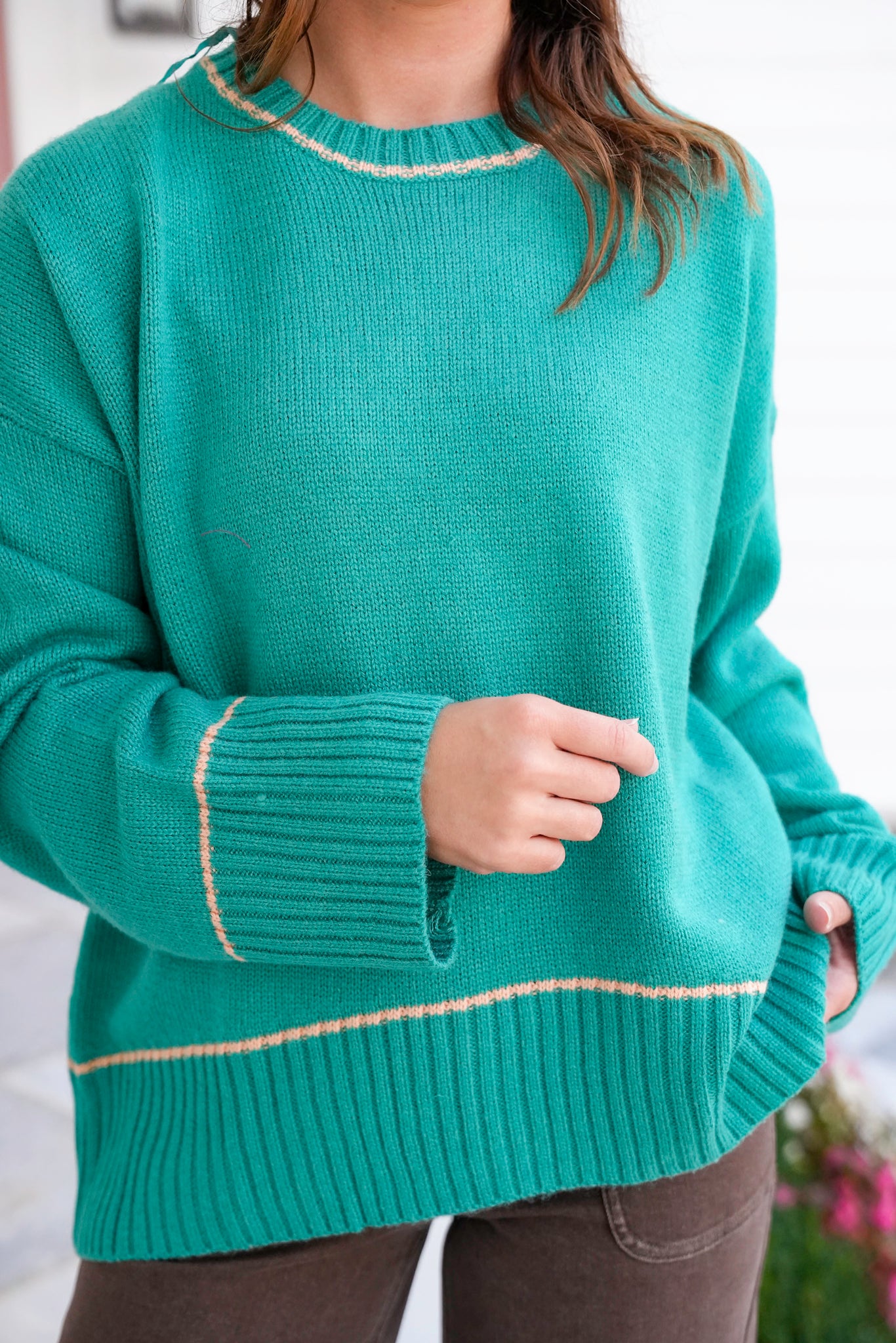 Long Sleeve Sweater with Contrast Trim
