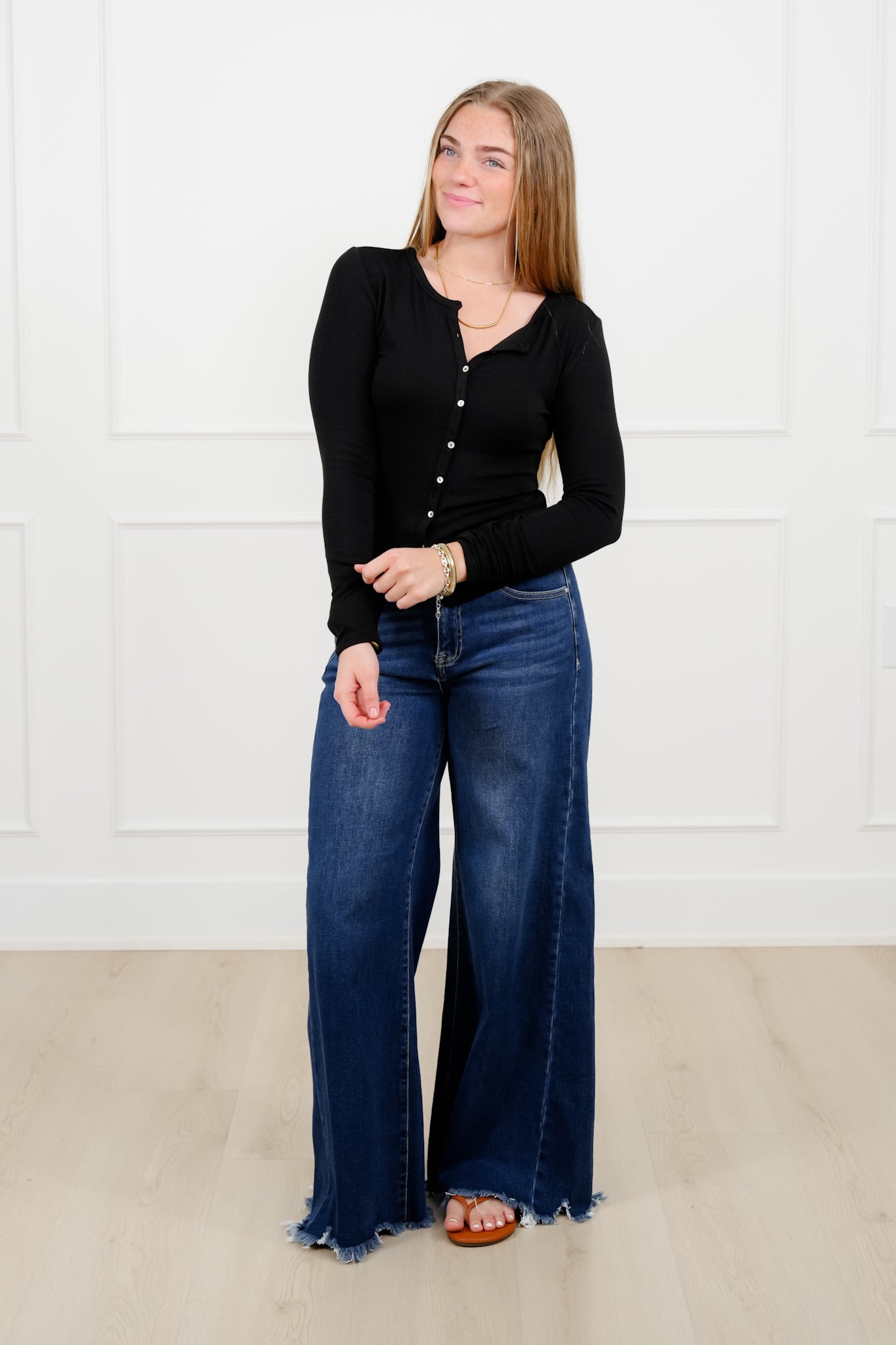 Ribbed Long Sleeve Button Up Top