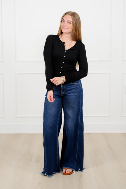 Ribbed Long Sleeve Button Up Top
