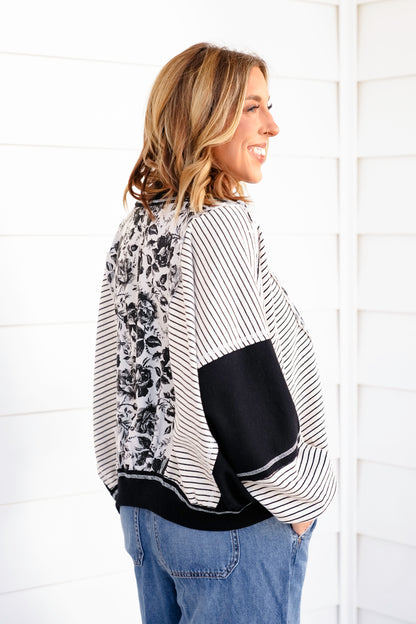 Long Sleeve Rose And Stripe Mix and Match Top