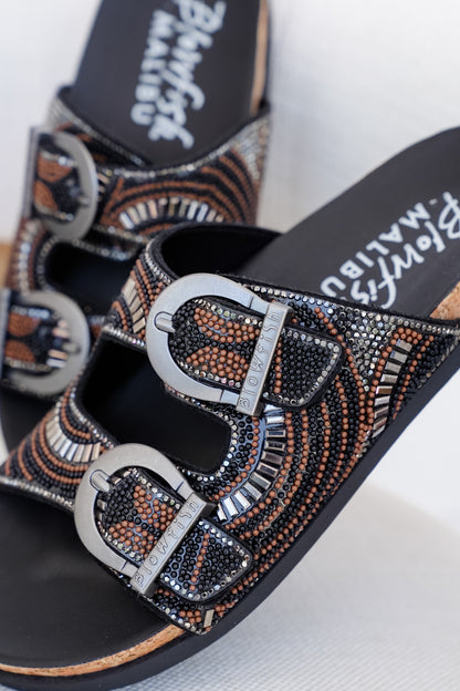 Blowfish Embellished Cork Slide Sandals with Adjustable Buckle Detail