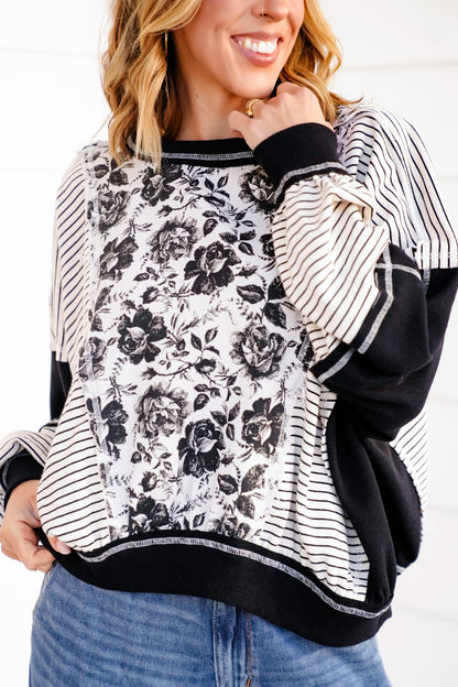 Long Sleeve Rose And Stripe Mix and Match Top