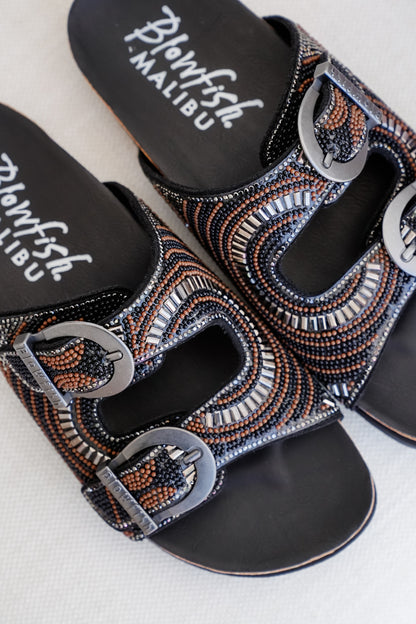 Blowfish Embellished Cork Slide Sandals with Adjustable Buckle Detail