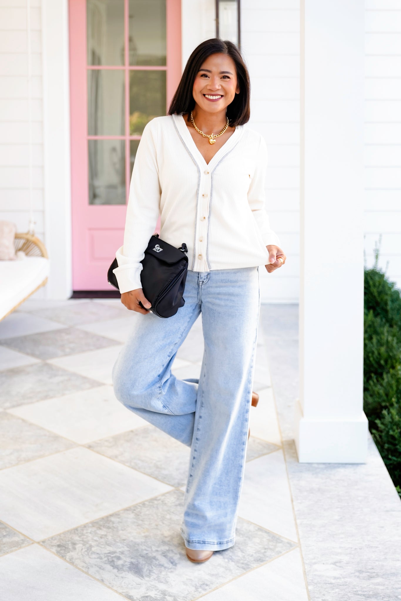 Ribbed Knit Long Sleeve Button Down Cardigan Top