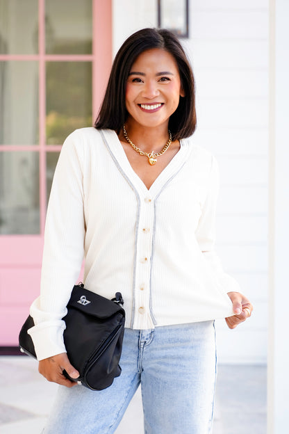 Ribbed Knit Long Sleeve Button Down Cardigan Top