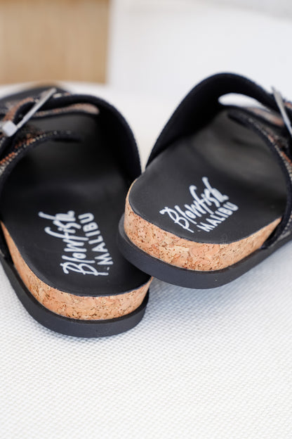 Blowfish Embellished Cork Slide Sandals with Adjustable Buckle Detail