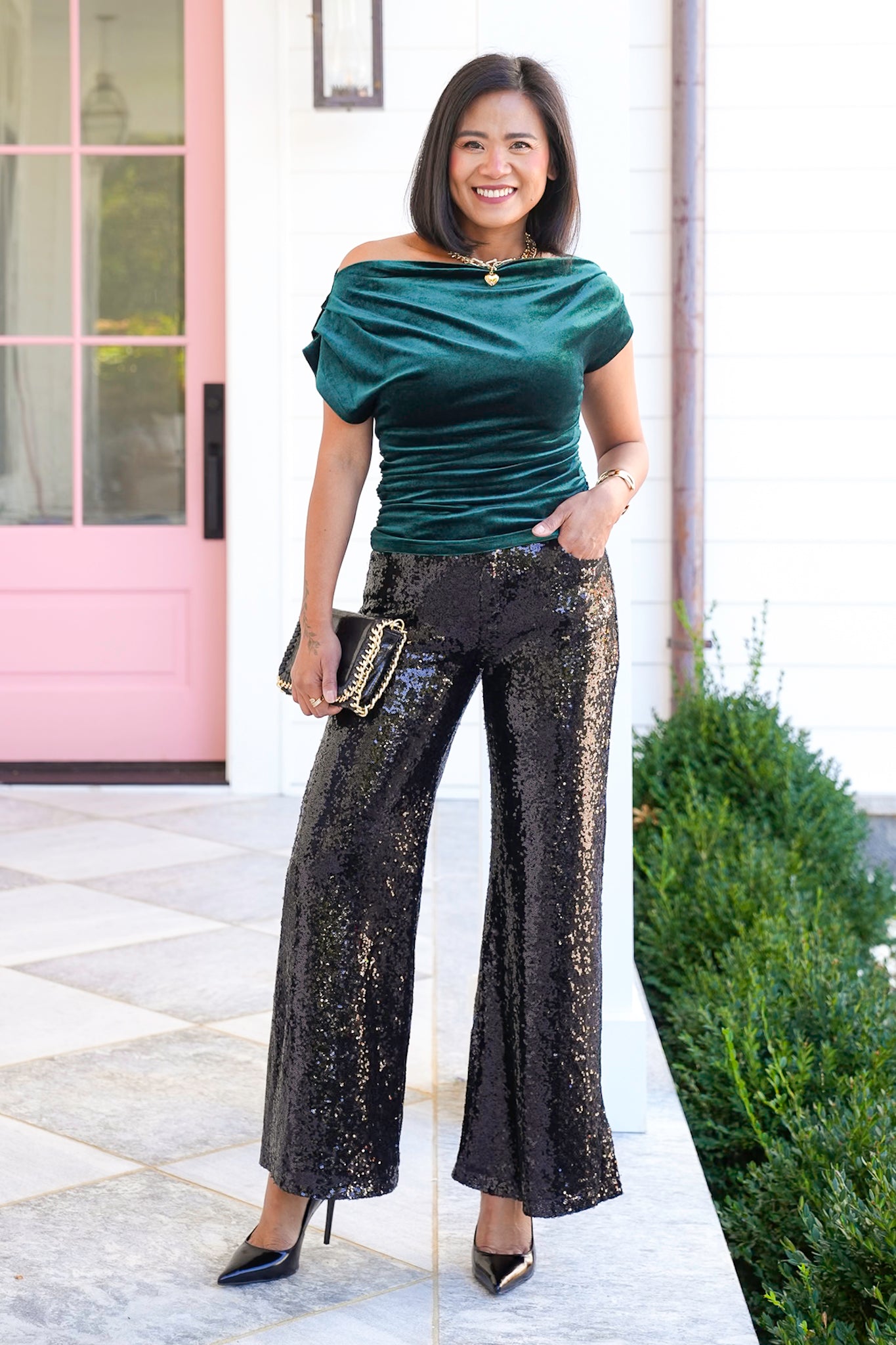 Sequin Mid Rise Flare Pants