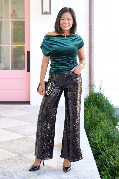 Sequin Mid Rise Flare Pants