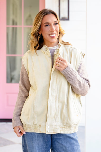 High Neck Elastic Hem Zip Up Vest