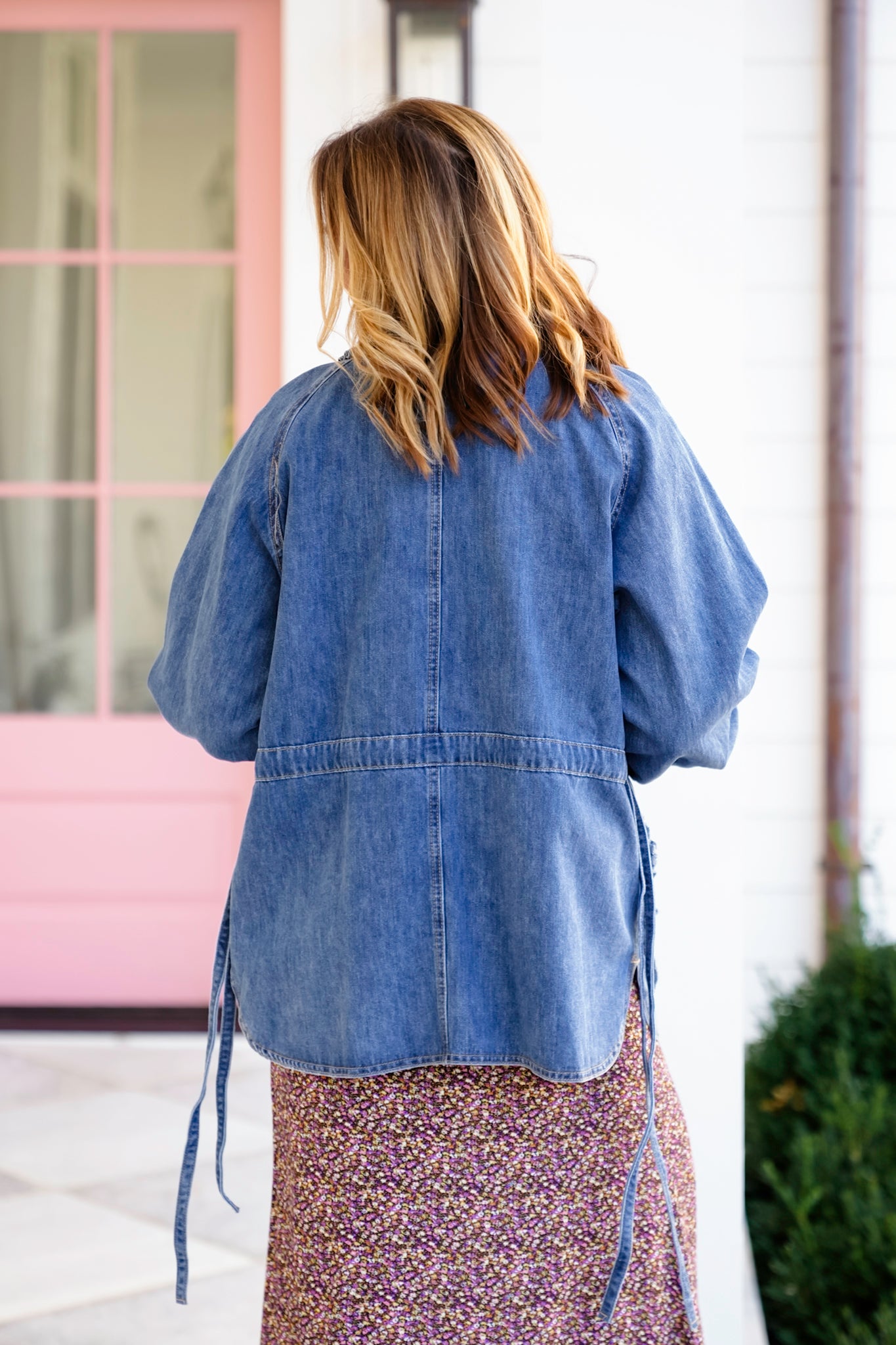 Medium Wash Long Sleeve Button Down Utility Jacket