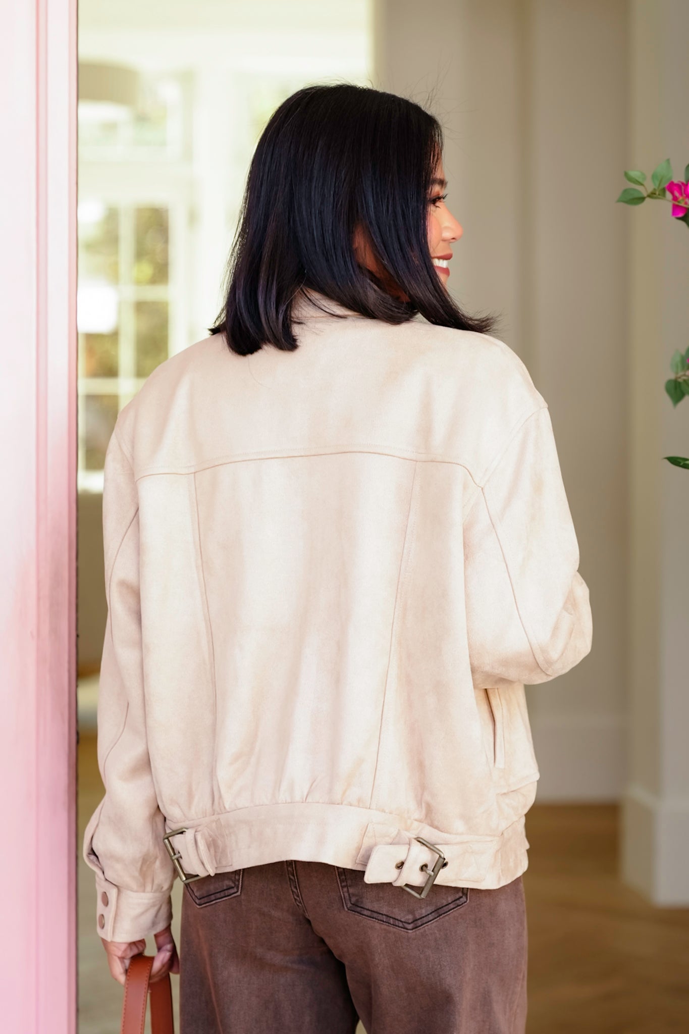 Vegan Suede Long Sleeve Zip-Up Jacket