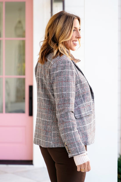 Plaid Long Sleeve Blazer with Sweater Insert