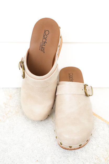 Corky's "Who Knew" Vegan Leather Cork Wedge Heel Clog Sandal with Stud Accents